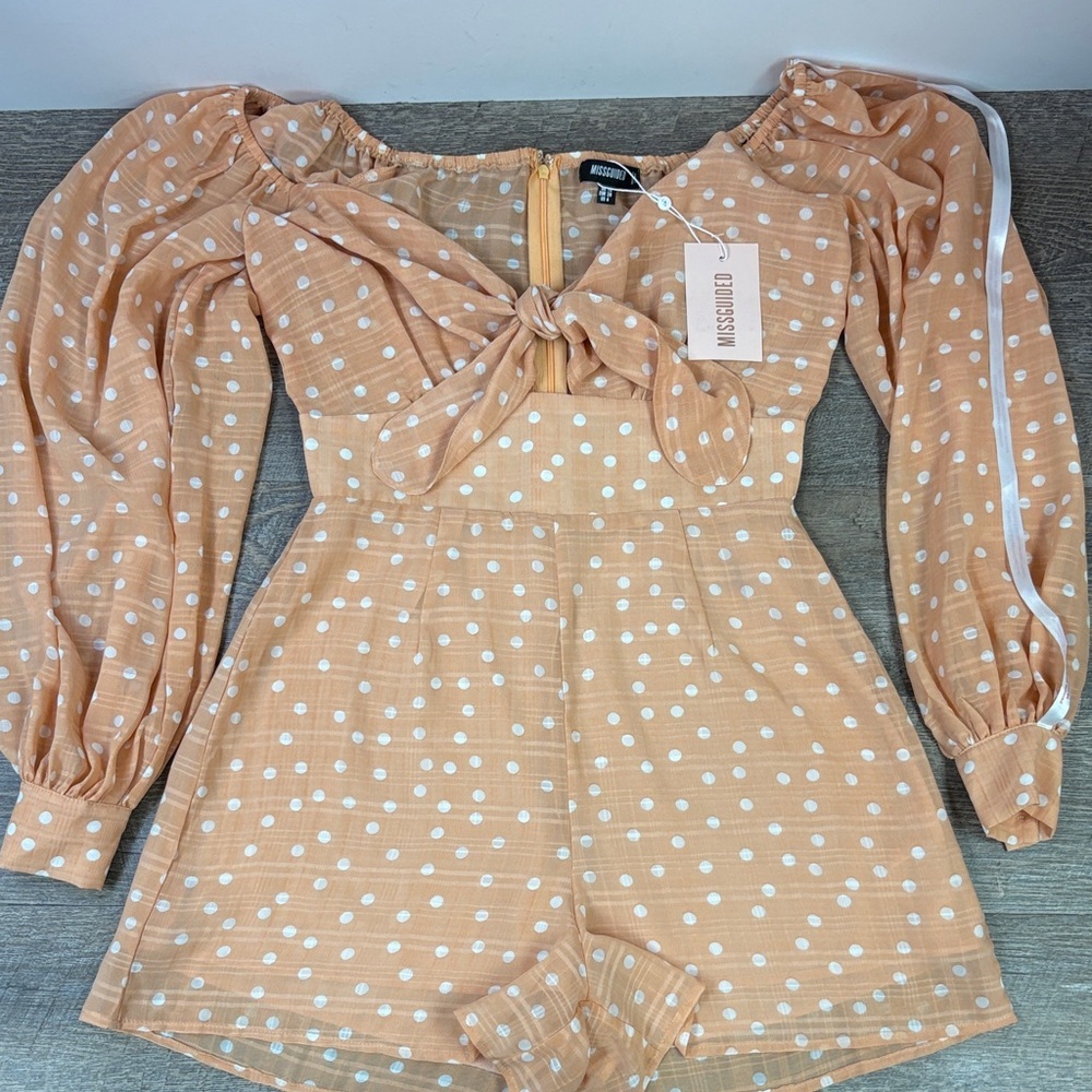 NEW Misguided Polka Dot Tie Front Milkmaid Playset Romper Size 6
